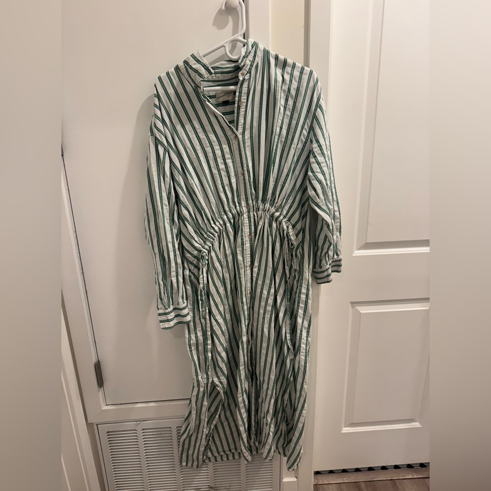 Green and White Striped Garment